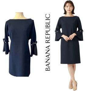 Banana Republic Navy Blue Pearl Flare Sleeve Dress NWT Size 4 Cocktail Career